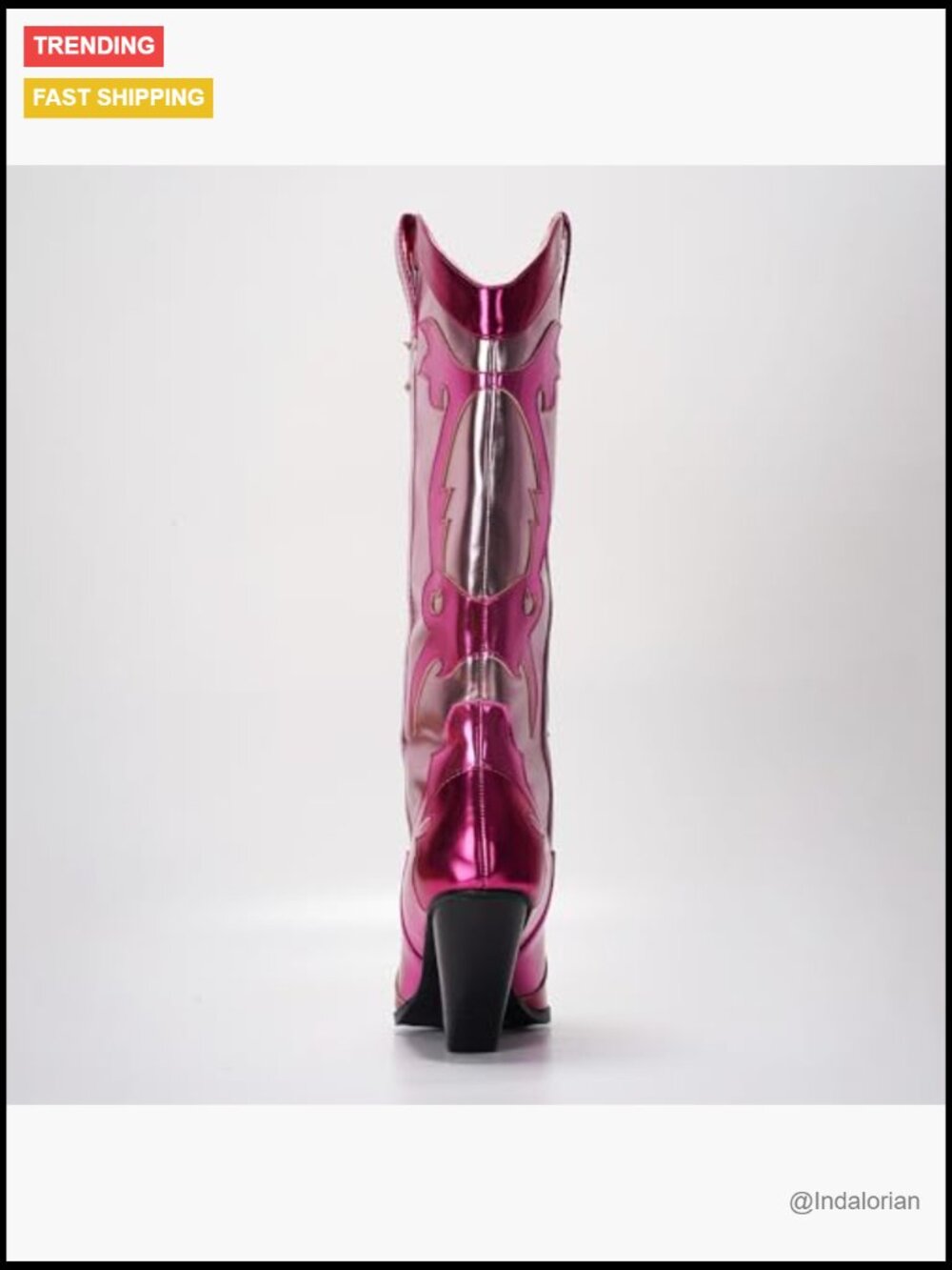Metallic Colorblock Cowboy Boots - Faux Leather Mid Calf 3in Heel Pointed Toe - Picture 6 of 7